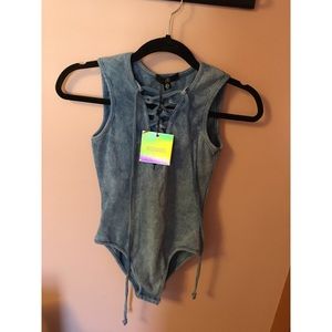 Missguided Washed Ribbed Lace up Bodysuit